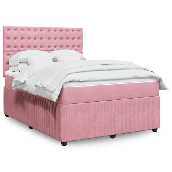 Ramsäng med madrass rosa 140x190 cm sammet