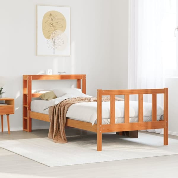 Sängram med huvudgavel vaxbrun 90x200 cm massiv furu