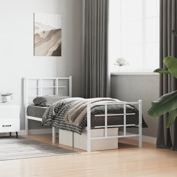 Sängram med huvudgavel och fotgavel vit metall 75x190 cm