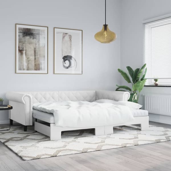 Dagbädd utdragbar vit 90x200 cm konstläder