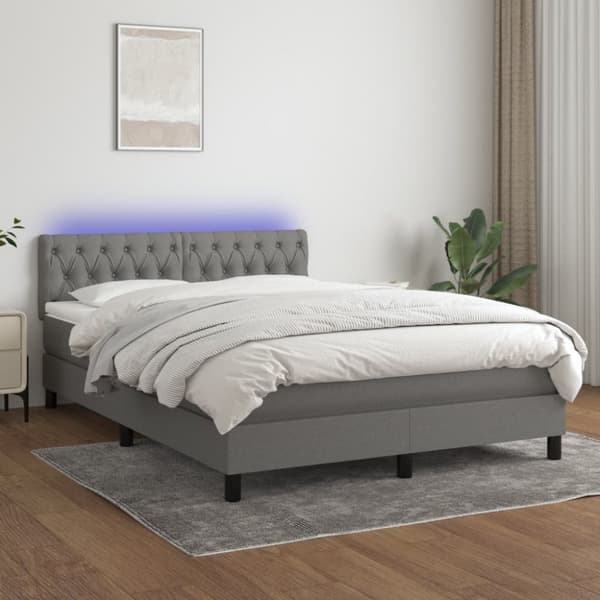 Ramsäng med madrass & LED mörkgrå 140x190 cm tyg