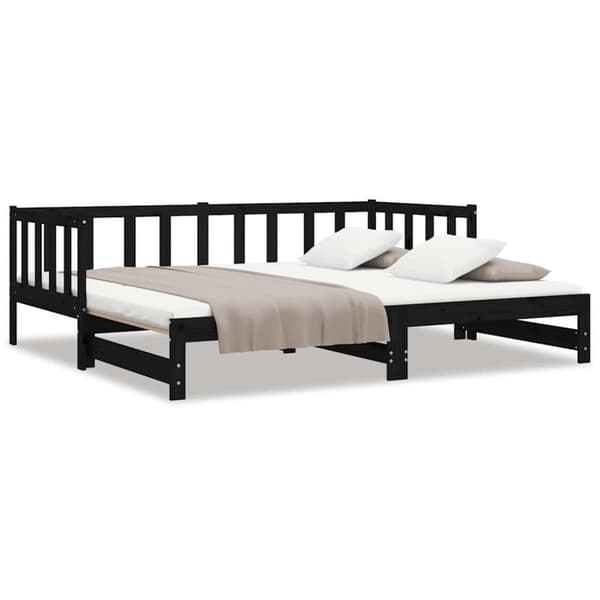 Dagbädd med extrasäng svart 90x200 cm massiv furu
