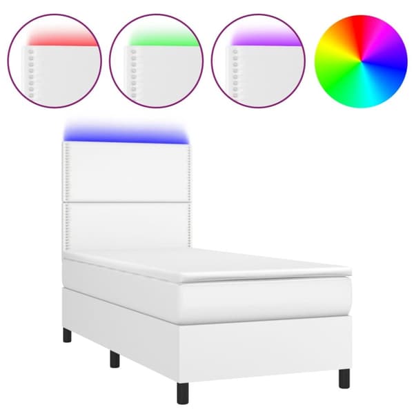 Ramsäng med madrass & LED vit 100x200 cm konstläder