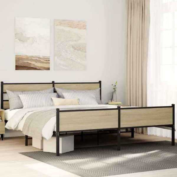 Sängram utan madrass metall sonoma-ek 193x203 cm