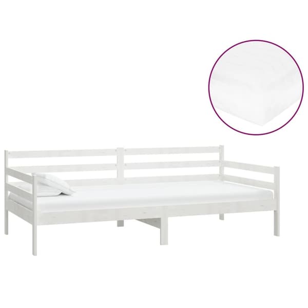 Dagbädd med madrass 90x200 cm vit massiv furu