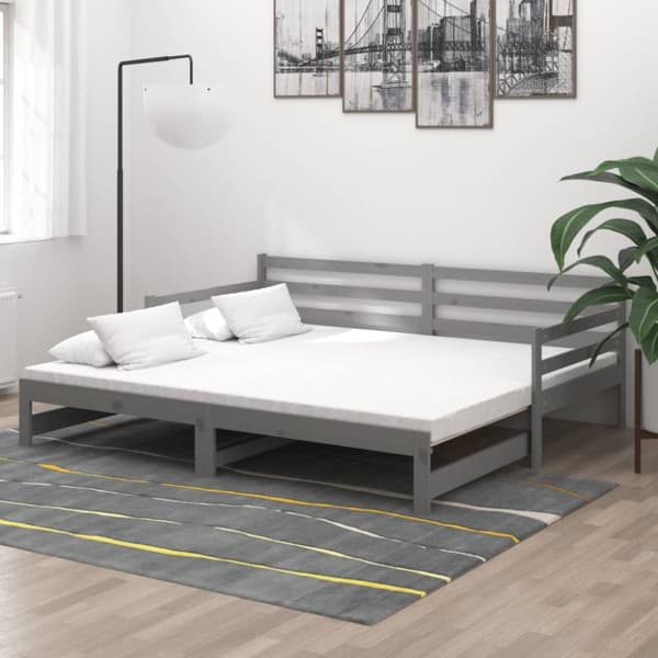 Dagbädd utdragbar 2x(90x200) cm grå massiv furu