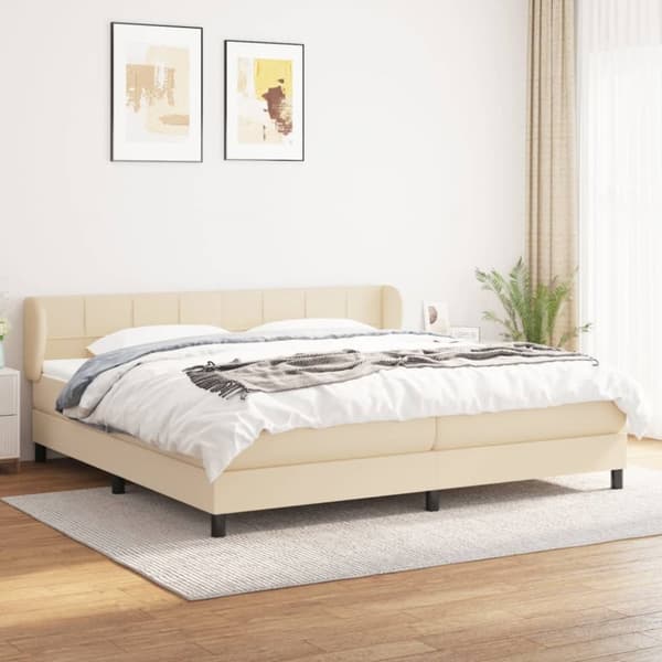 Ramsäng med madrass gräddvit 200x200 cm tyg