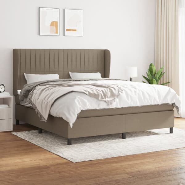Ramsäng med madrass taupe 160x200 cm tyg