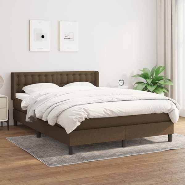 Ramsäng med madrass mörkbrun 140x190 cm tyg