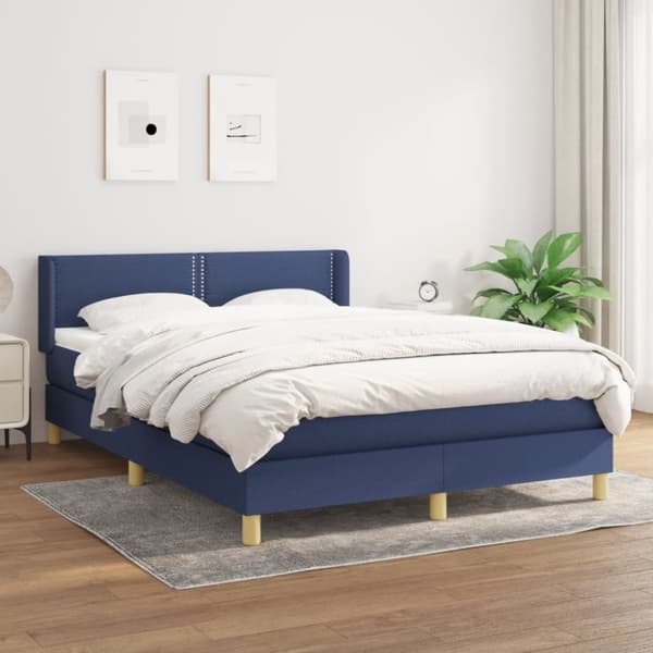 Ramsäng med madrass blå 140x190 cm tyg