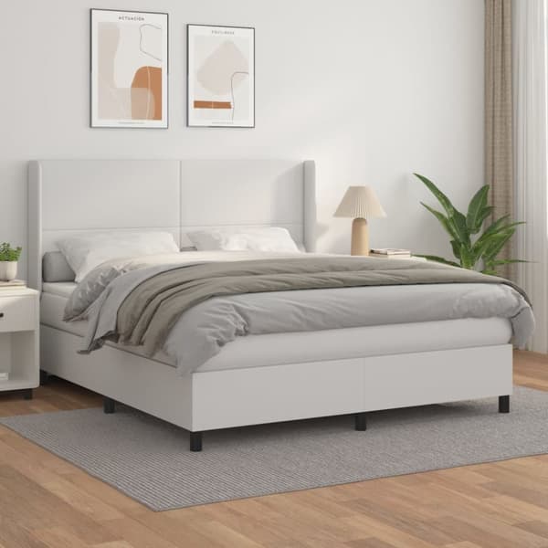 Ramsäng med madrass vit 160x200 cm konstläder
