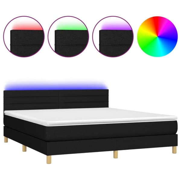 Ramsäng med madrass & LED svart 180x200 cm tyg