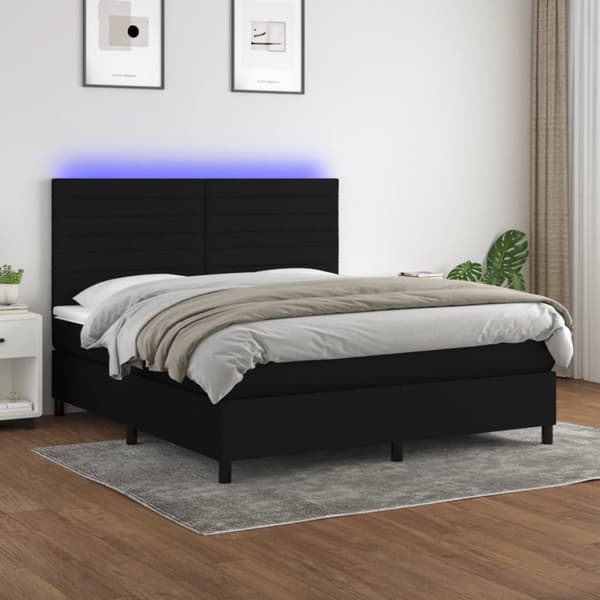 Ramsäng med madrass & LED svart 180x200 cm tyg