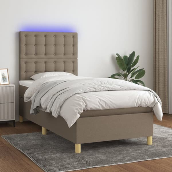 Ramsäng med madrass & LED taupe 80x200 cm tyg