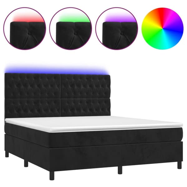 Ramsäng med madrass & LED svart 180x200 cm sammet