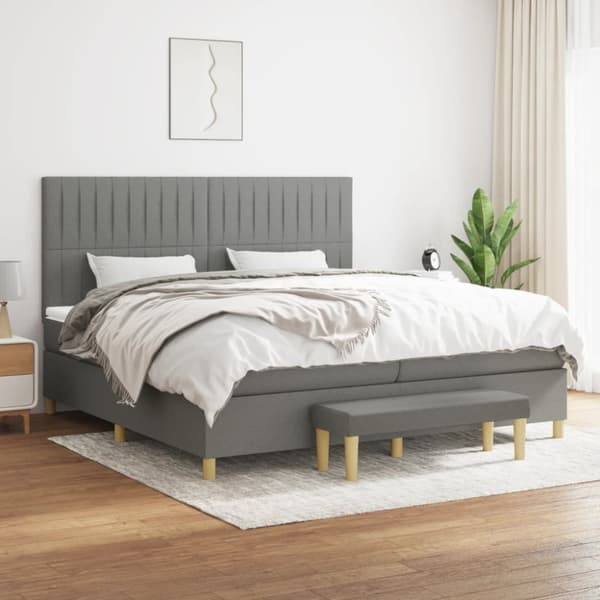 Ramsäng med madrass mörkgrå 200x200 cm tyg