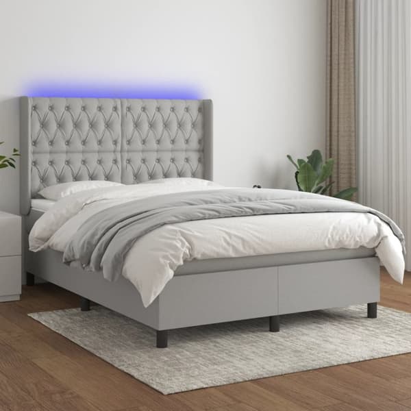 Ramsäng med madrass & LED ljusgrå 140x190 cm tyg