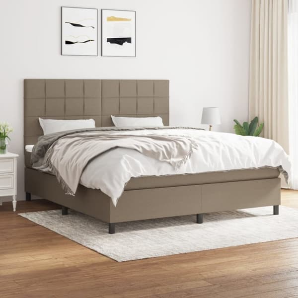 Ramsäng med madrass taupe 160x200 cm tyg