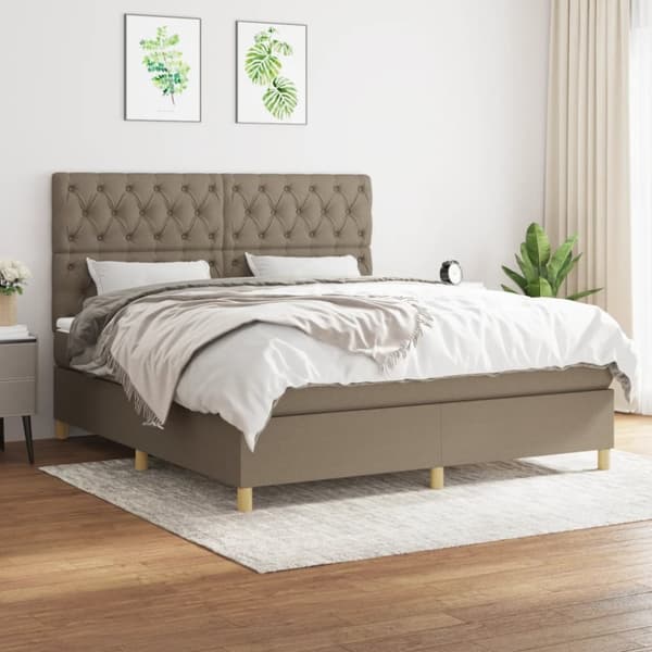 Ramsäng med madrass taupe 160x200 cm tyg