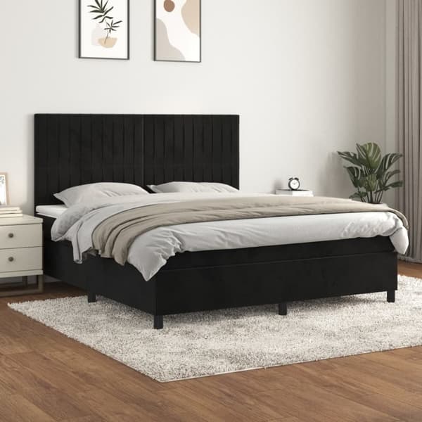 Ramsäng med madrass svart 180x200 cm sammet