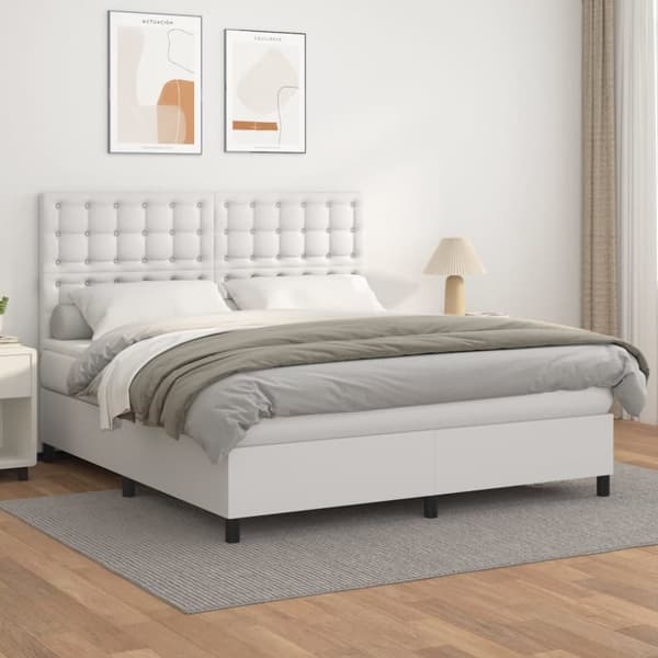 Ramsäng med madrass vit 180x200 cm konstläder