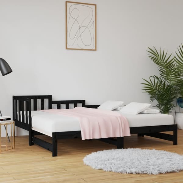 Utdragbar dagbädd svart 2x(90x200) cm massiv furu