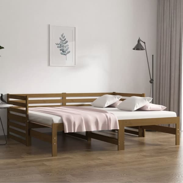 Utdragbar dagbädd honungsbrun 2x(90x190) cm massiv furu