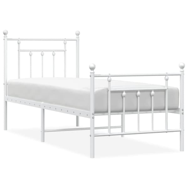 Sängram med huvudgavel och fotgavel vit metall 75x190 cm