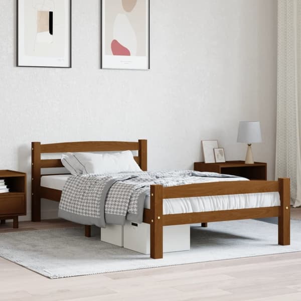 Sängram utan madrass honungsbrun massiv furu 100x200 cm