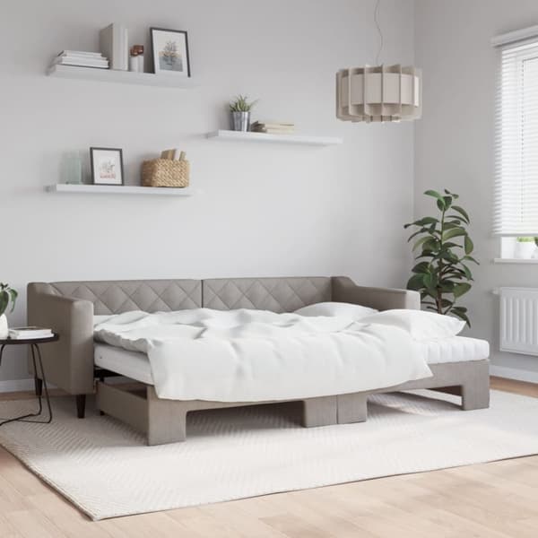 Dagbädd med madrasser utdragbar taupe 80x200 cm tyg