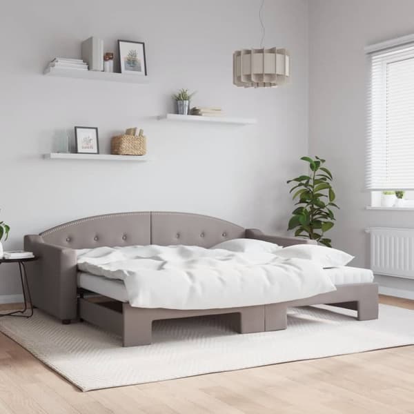Dagbädd utdragbar med madrasser taupe 90x200 cm tyg