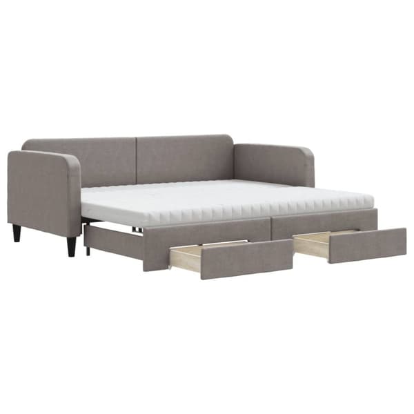 Dagbädd utdragbar med lådor taupe 90x200 cm tyg