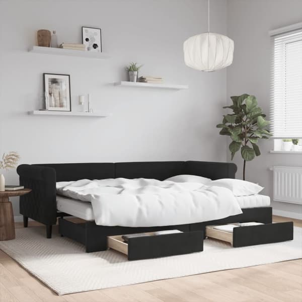 Dagbädd utdragbar med lådor svart 80x200 cm sammet