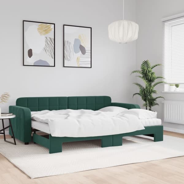 Dagbädd utdragbar med madrasser mörkgrön 80x200 cm sammet