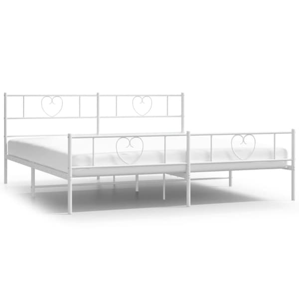 Sängram med huvudgavel och fotgavel vit metall 183x213 cm