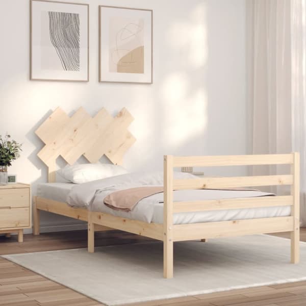 Sängram med huvudgavel 90x200 cm massivt trä