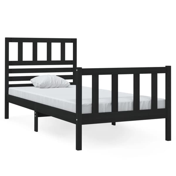 Sängram massiv furu 75x190 cm svart