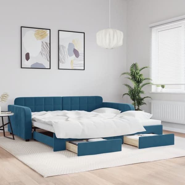 Dagbädd utdragbar med lådor blå 100x200 cm sammet
