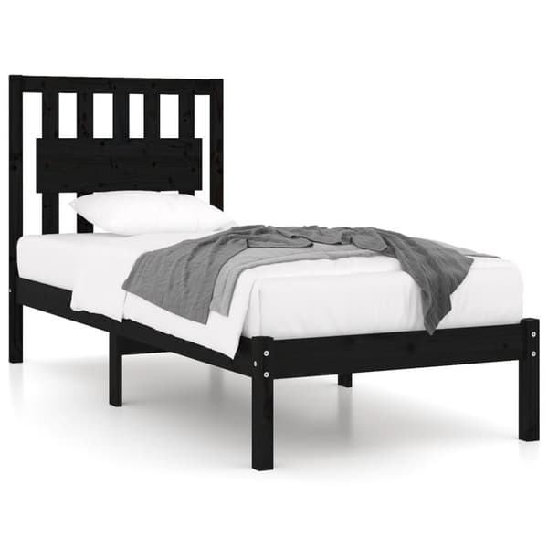 Sängram svart massiv furu 75x190 cm