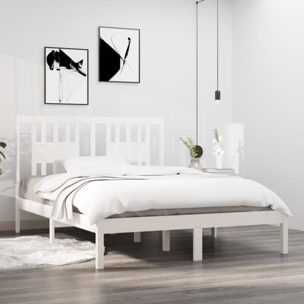 Sängram vit massivt trä 135x190 cm