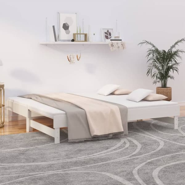 Utdragbar dagbädd vit 2x(90x190) cm massiv furu