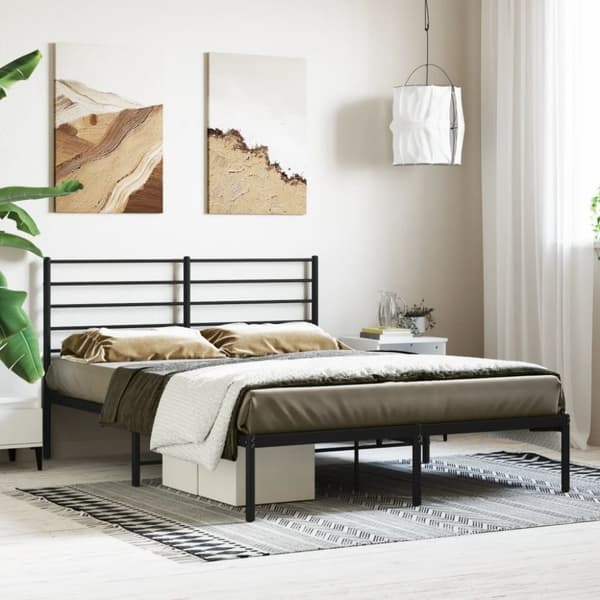 Sängram med huvudgavel metall svart 135x190 cm