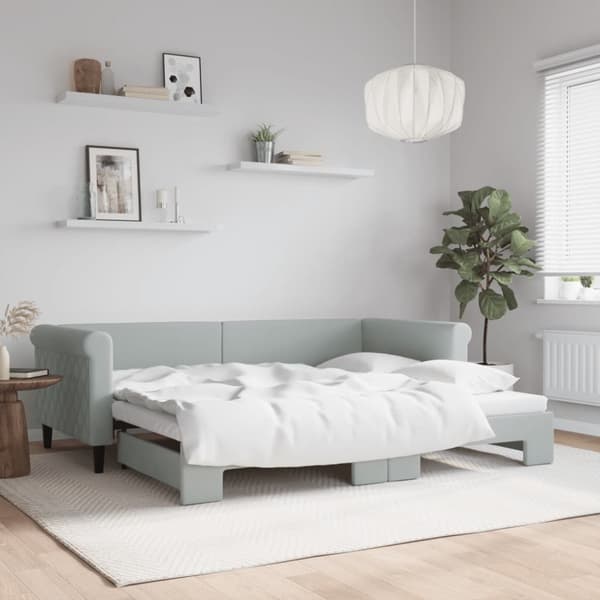 Dagbädd utdragbar ljusgrå 90x200 cm sammet
