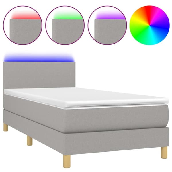 Ramsäng med madrass & LED ljusgrå 100x200 cm tyg