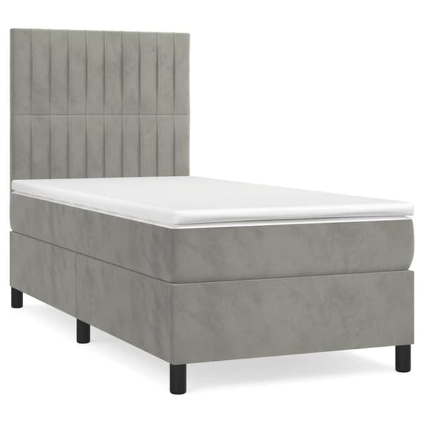 Ramsäng med madrass ljusgrå 100x200 cm sammet