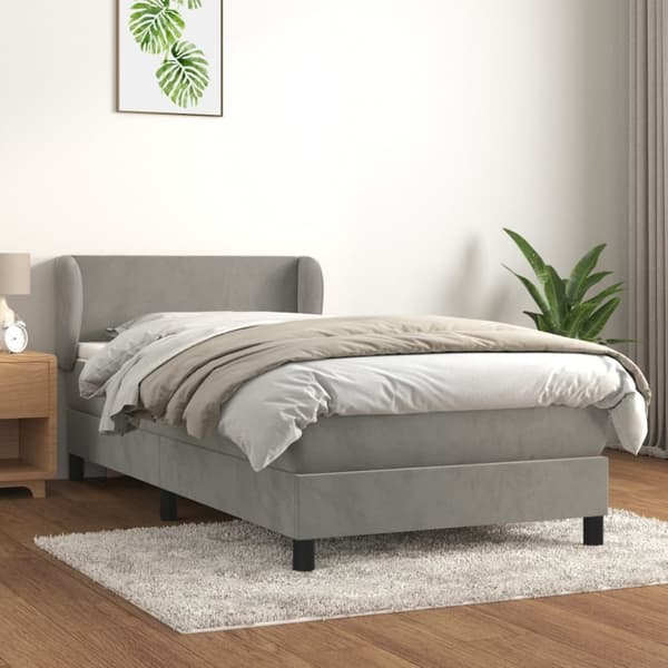 Ramsäng med madrass ljusgrå 90x200 cm sammet