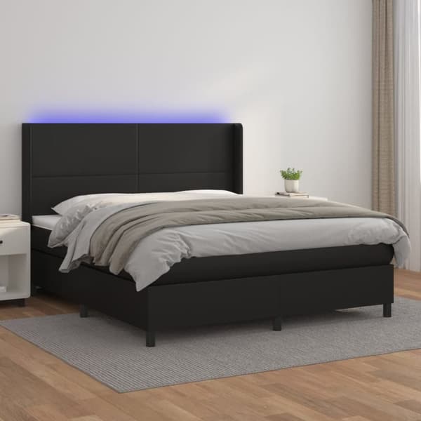 Ramsäng med madrass & LED svart 180x200 cm konstläder