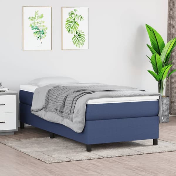 Ramsäng med madrass blå 90x200 cm tyg