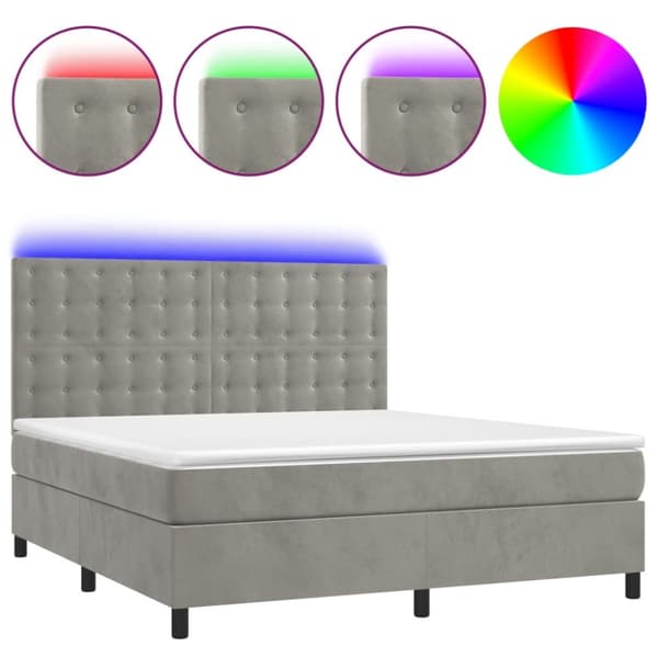Ramsäng med madrass & LED ljusgrå 160x200 cm sammet