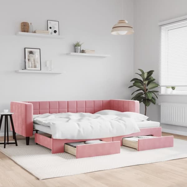 Dagbädd utdragbar med lådor rosa 80x200 cm sammet